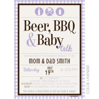 Beer BBQ & Baby Talk Shower Invitation Lavender