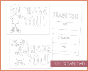 Free Download Color in Thank You Notes for Kids