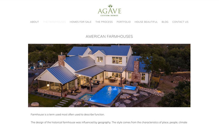 Agave Custom Homes Website American Farmhouse Page Design by KateOGroup.